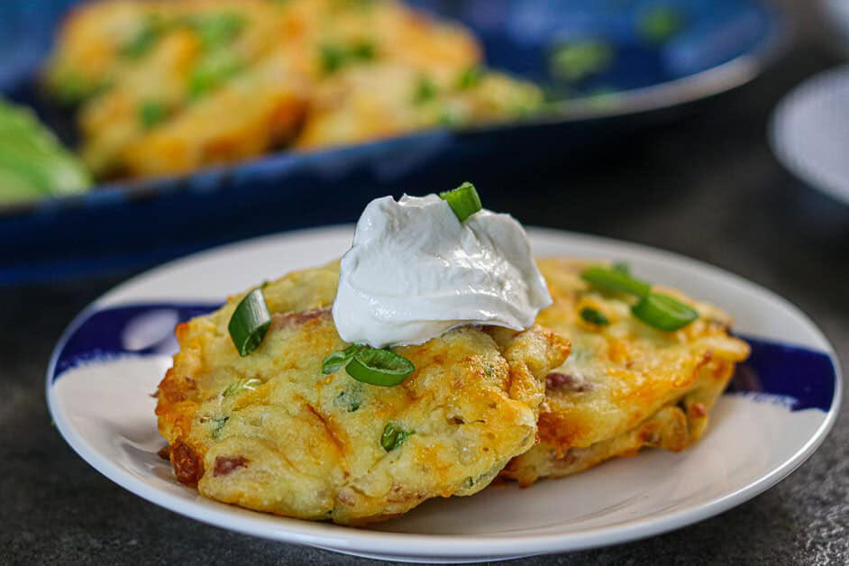 Air Fryer Bacon Cheddar Potato Cakes Belly Laugh Living